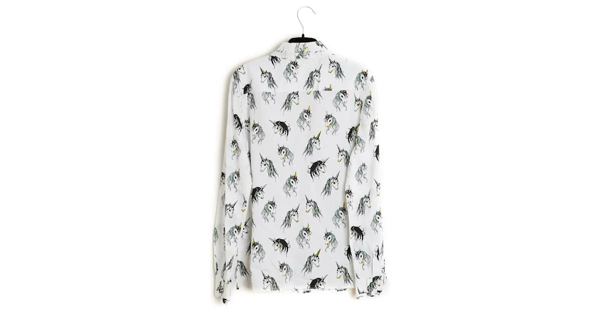 2016 Miu Miu Eri Wakiyama FR38/40 Top Shirt Unicorn US8/102016 Miu Miu Eri Wakiyama FR38/40 Top Camisa Unicornio US8/10 Blanco 
