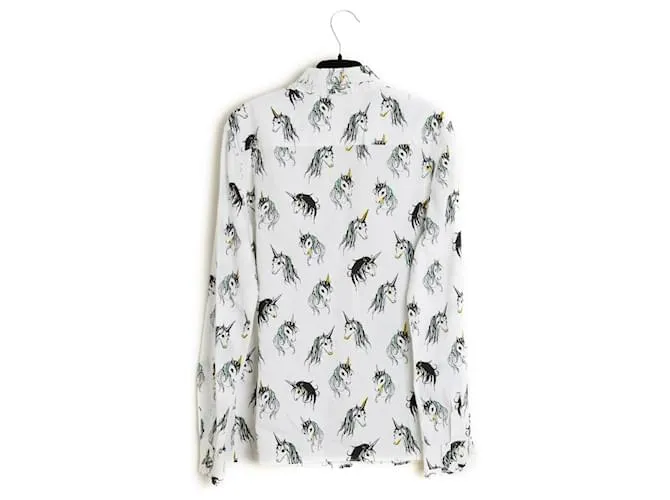 2016 Miu Miu Eri Wakiyama FR38/40 Top Shirt Unicorn US8/102016 Miu Miu Eri Wakiyama FR38/40 Top Camisa Unicornio US8/10 Blanco 
