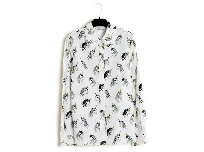 2016 Miu Miu Eri Wakiyama FR38/40 Top Shirt Unicorn US8/102016 Miu Miu Eri Wakiyama FR38/40 Top Camisa Unicornio US8/10 Blanco 