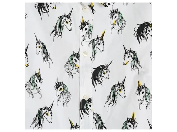 2016 Miu Miu Eri Wakiyama FR38/40 Top Shirt Unicorn US8/102016 Miu Miu Eri Wakiyama FR38/40 Top Camisa Unicornio US8/10 Blanco 