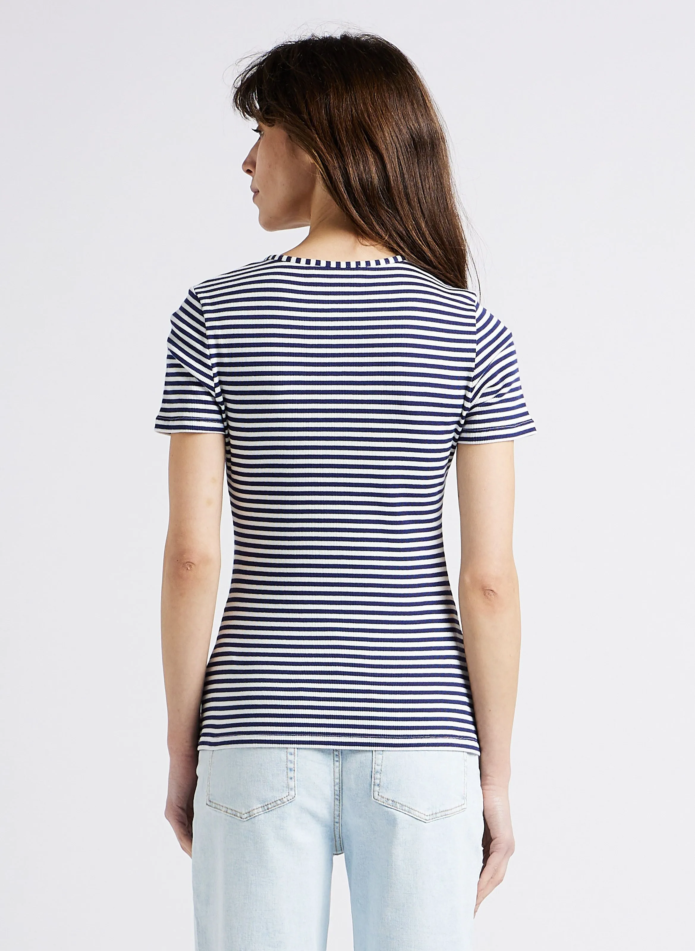 MAISON LABICHE MARETTE SS ART DE VIVRE - Top de algodón orgánico a rayas con cuello tunecino en azul
